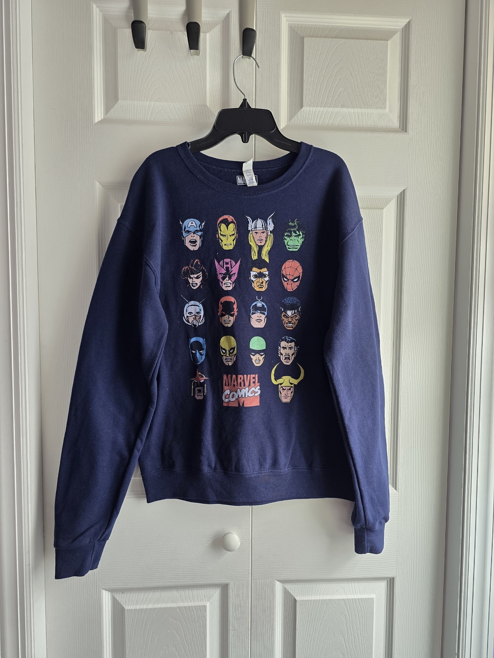 Marvel Navy Blue Crewneck with Multicolor Character Grid Size S